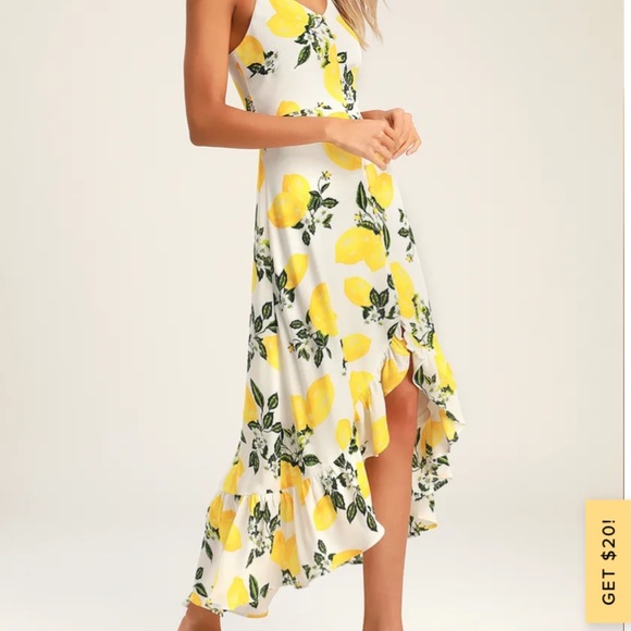 Lulus Afternoon Air Yellow Lemon Print High-Low Midi Dress - Picture 3 of 9